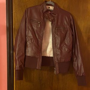 Burgundy Leather Jacket With Fur Inside